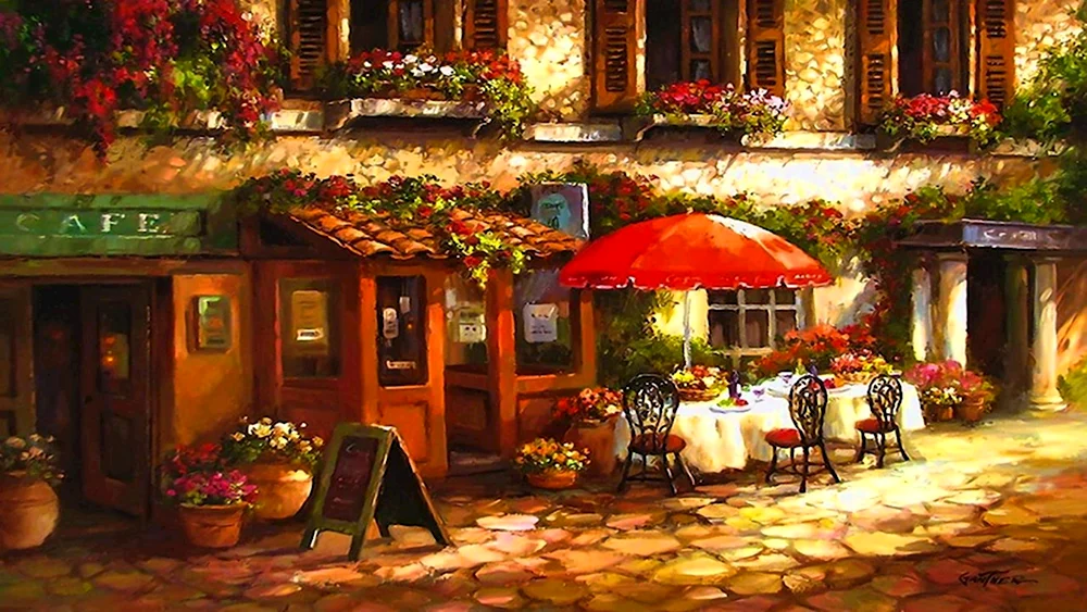 Кафе на старых улочках Италии живопись