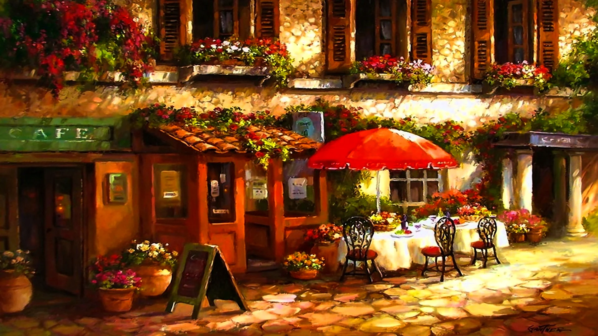 Кафе на старых улочках Италии живопись