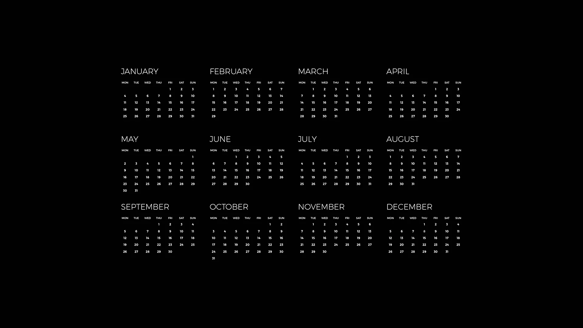 Календарь на черном фоне