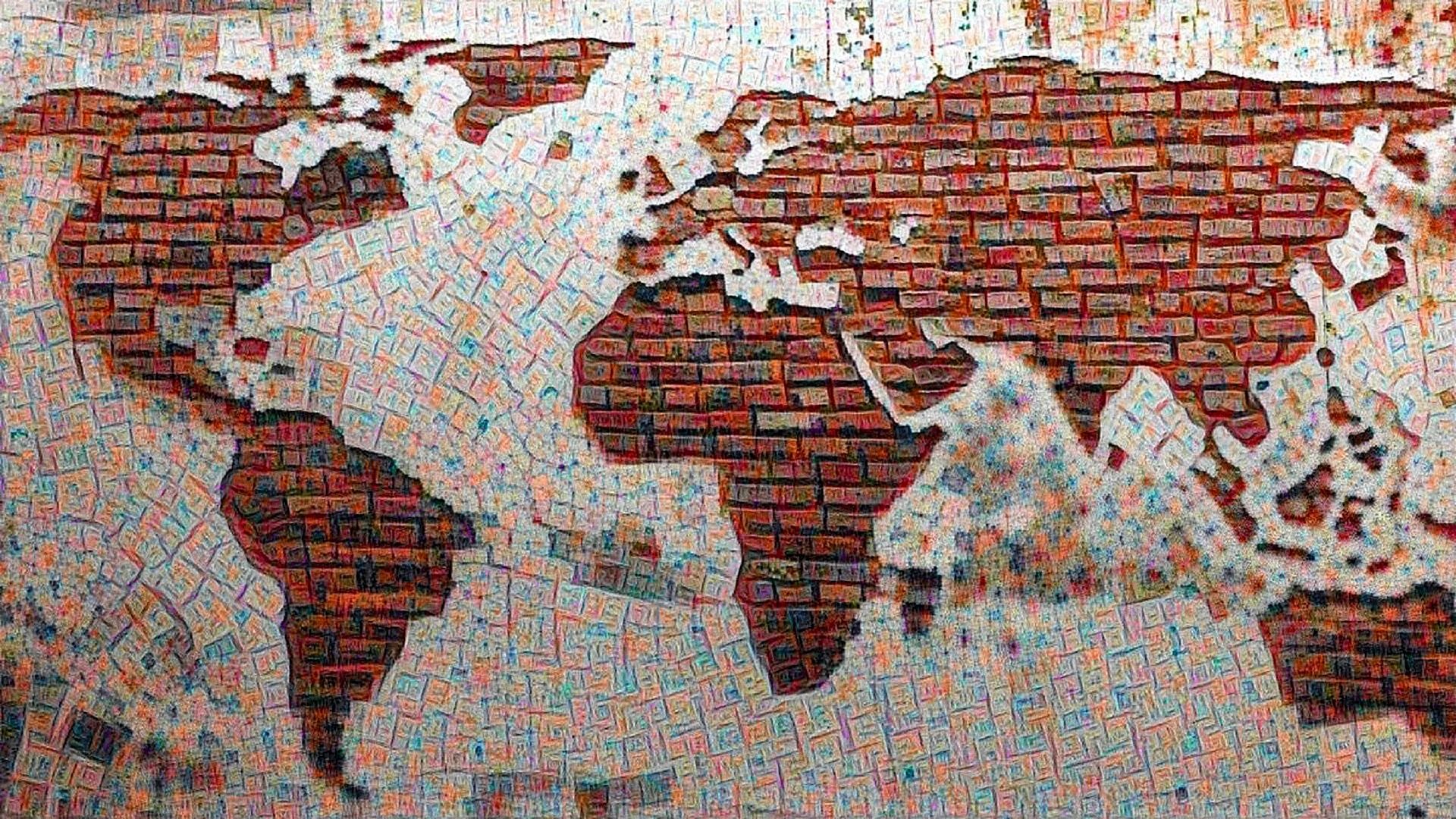 Карта мира на кирпичной стене