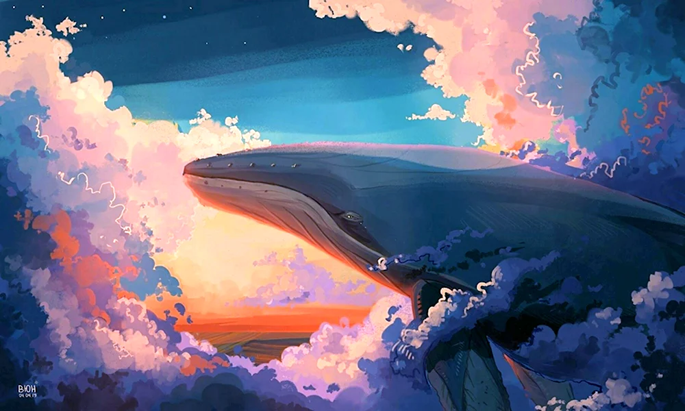 Картина кит в небе