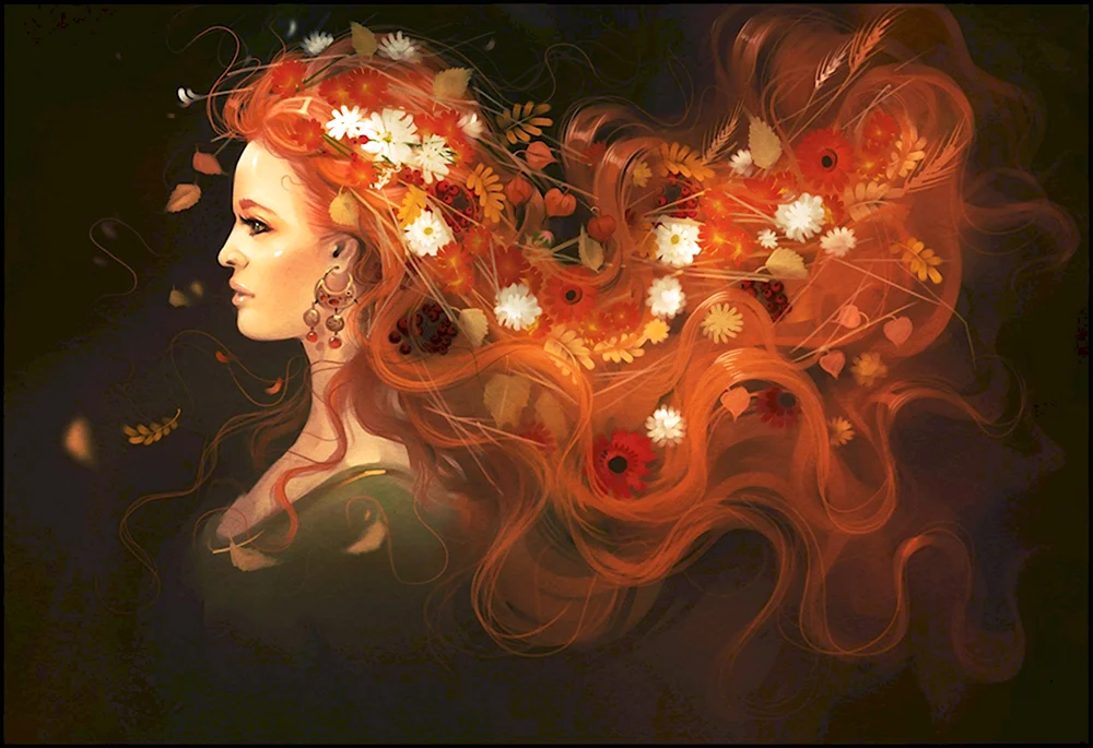 Картина цветы в волосах