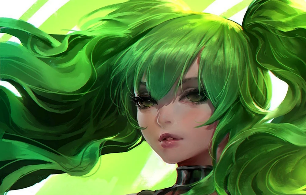 Хатсуне Мику с зелеными волосами