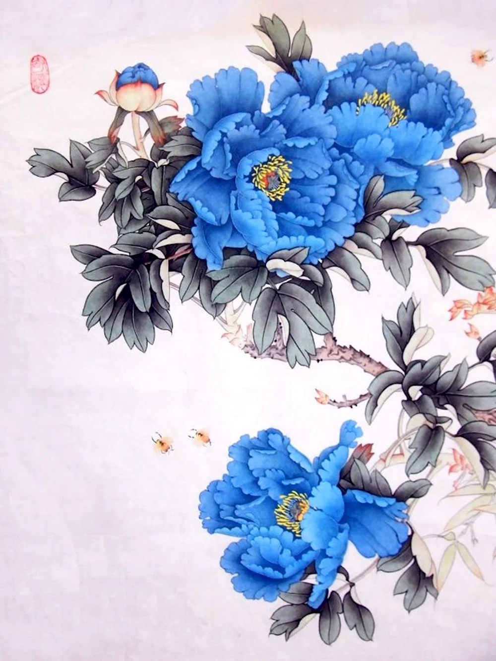 Китайская традиционная живопись синий пион