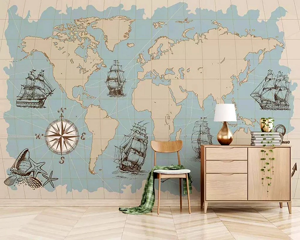 Комната с картой мира на стене