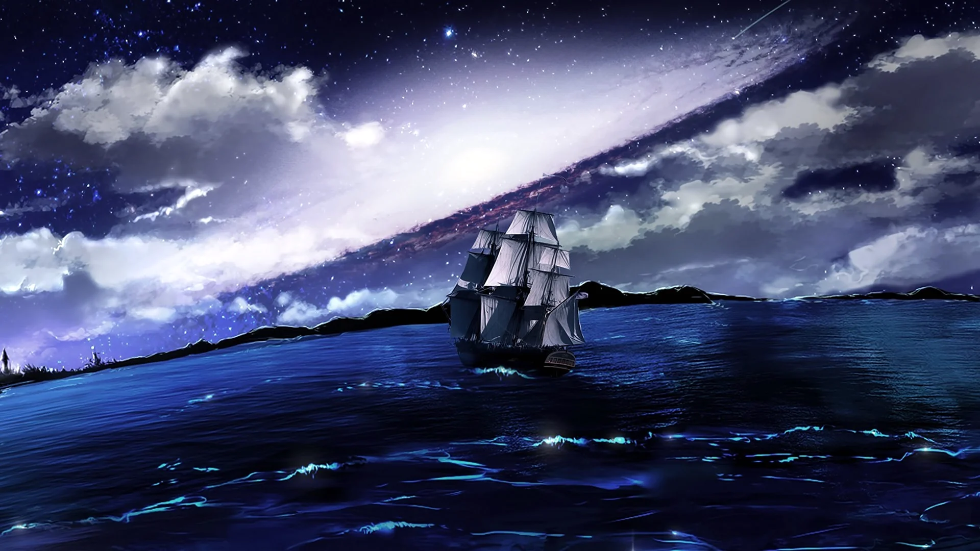 Корабль в море ночью