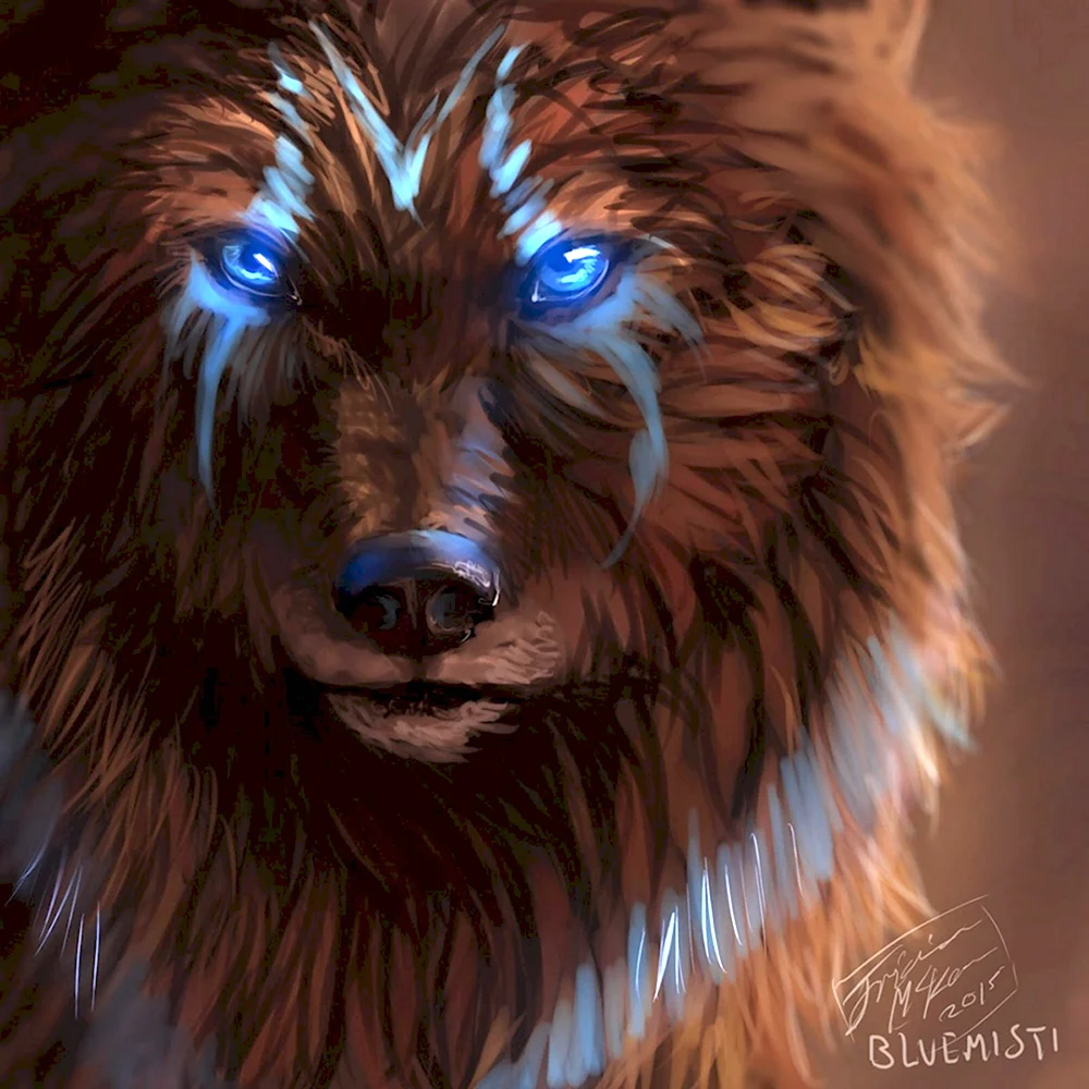 Коричневый волк с голубыми глазами