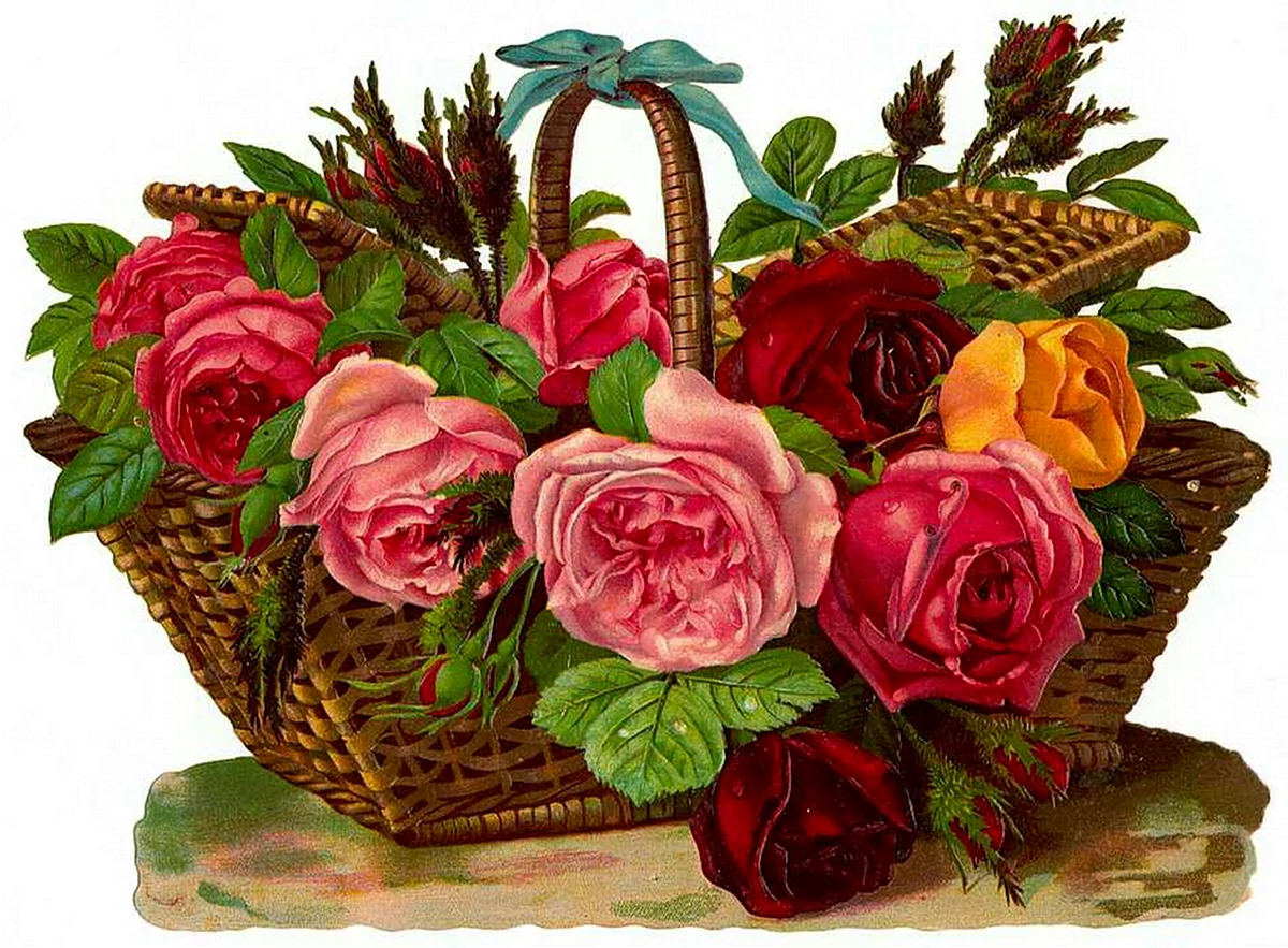Корзинка с цветами открытка