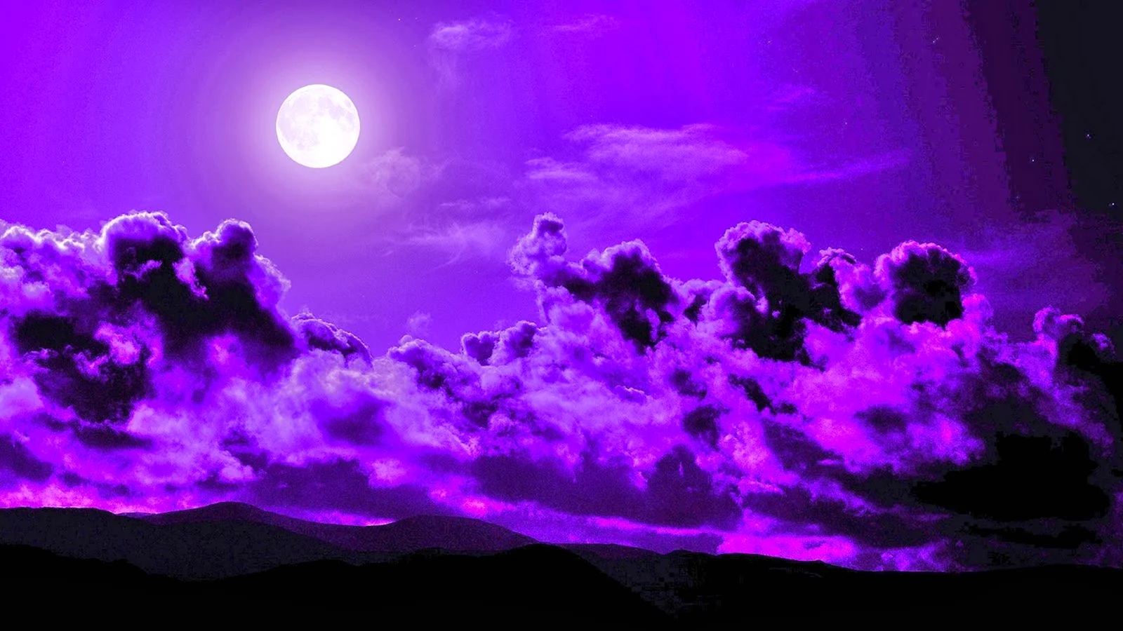 Красивое фиолетовое небо с луной