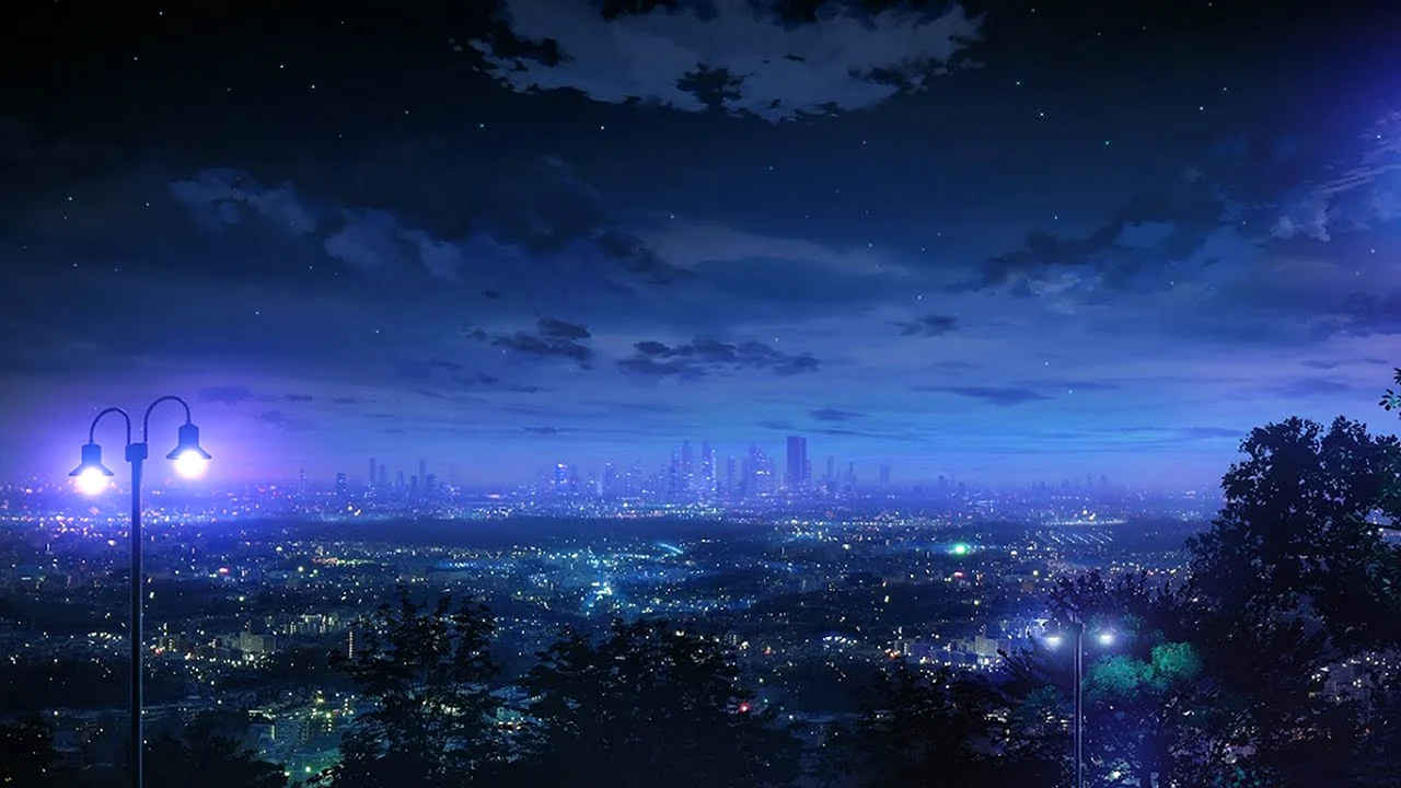 Красивый ночной вид в аниме
