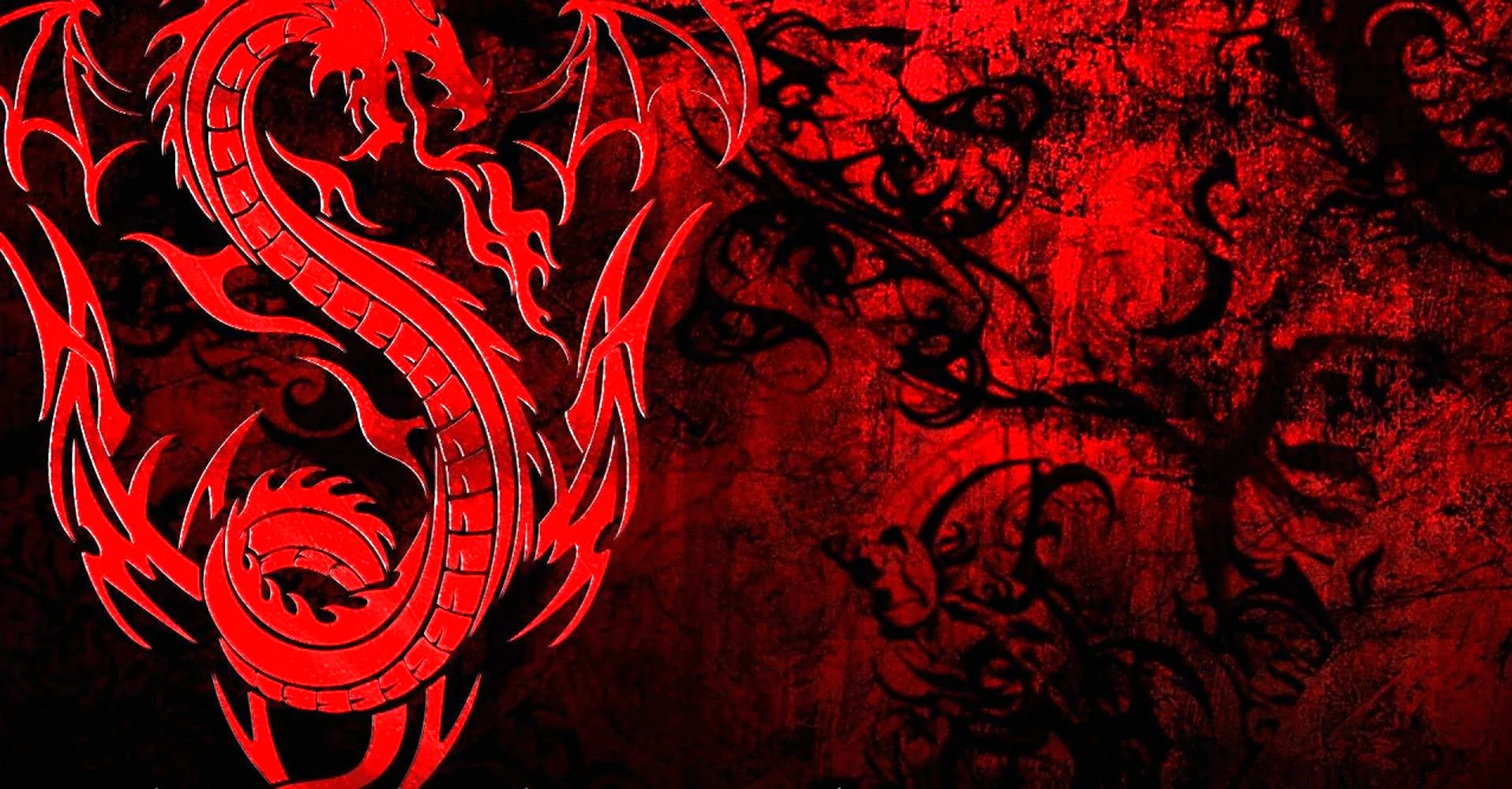 Красный дракон на черном фоне