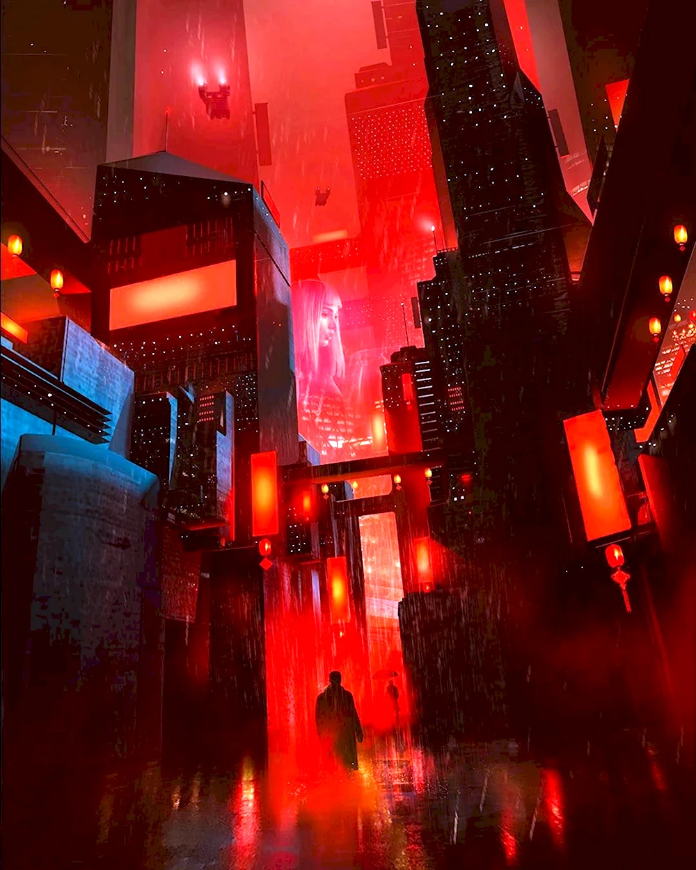 Красный неоновый город