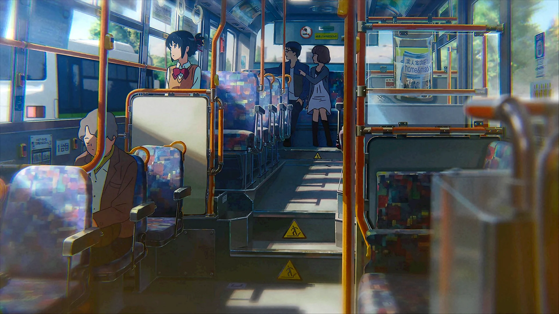 Макото Синкай вагон метро аниме