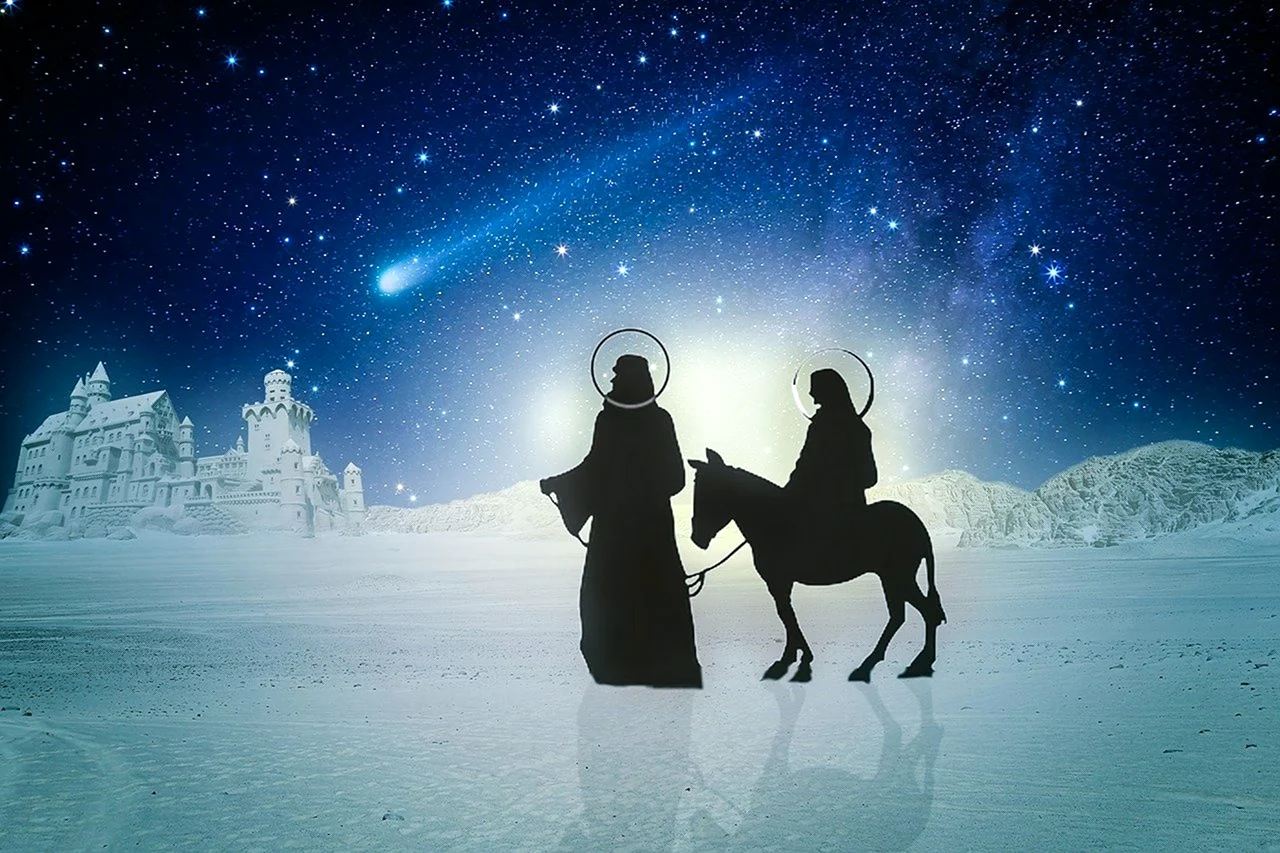 Мария и Иосиф идут в Вифлеем