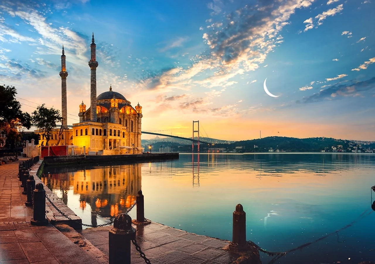 Мечеть ортакёй в Стамбуле ночью