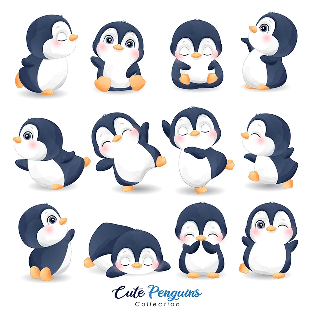 Милые Пингвинята открытки вектор