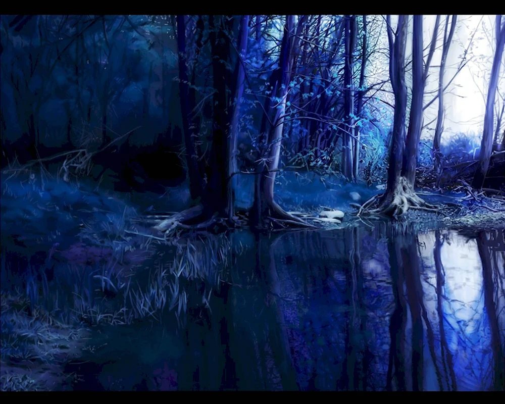 Мистический лес с озером