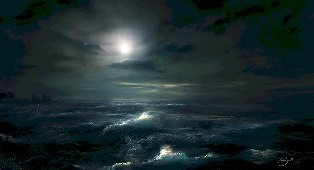 Море ночью шторм