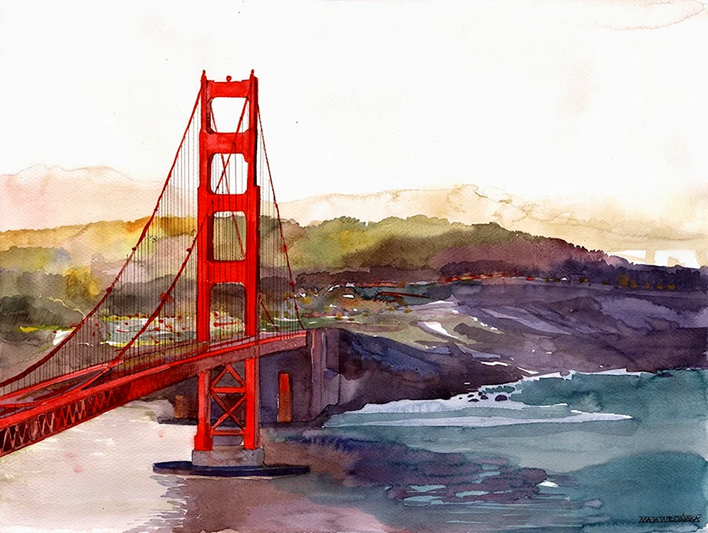 Мост Сан Франциско акварель