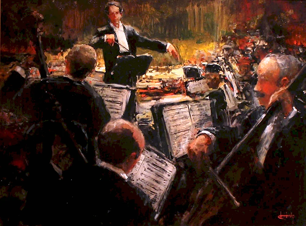 Моцарт дирижирует оркестром картина
