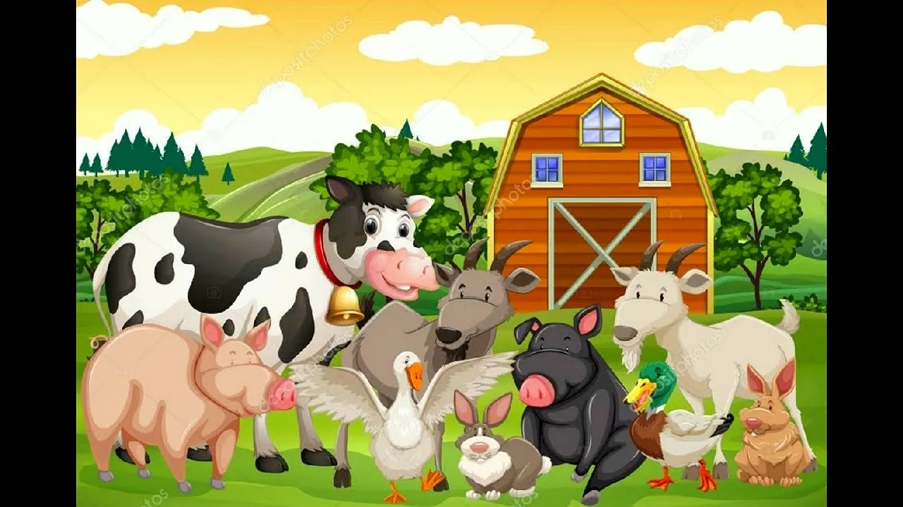 Мультяшная ферма с домашними животными