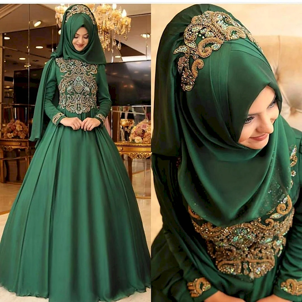 Мусульманское свадебное платье зеленое
