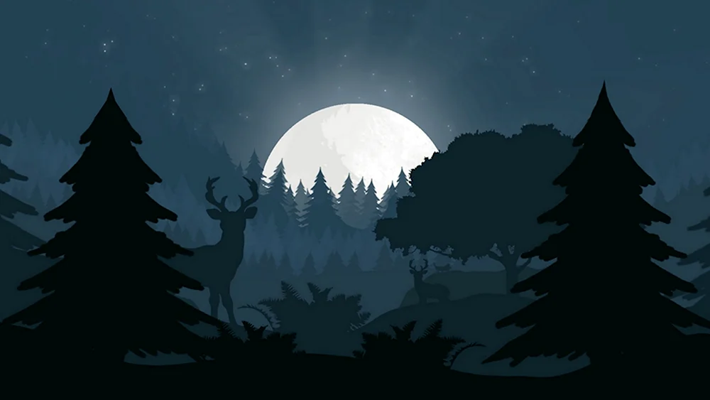 Нарисованный лес ночью