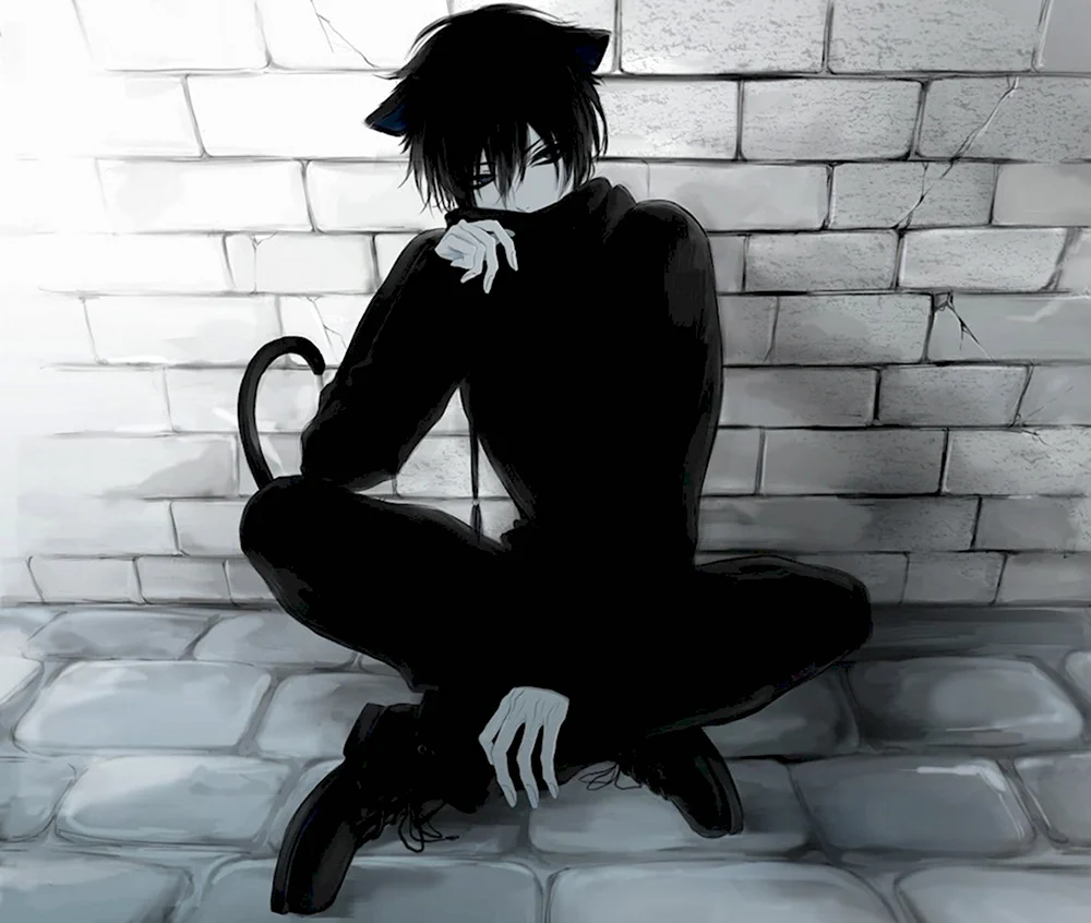 Неко парень аниме чёрный кот