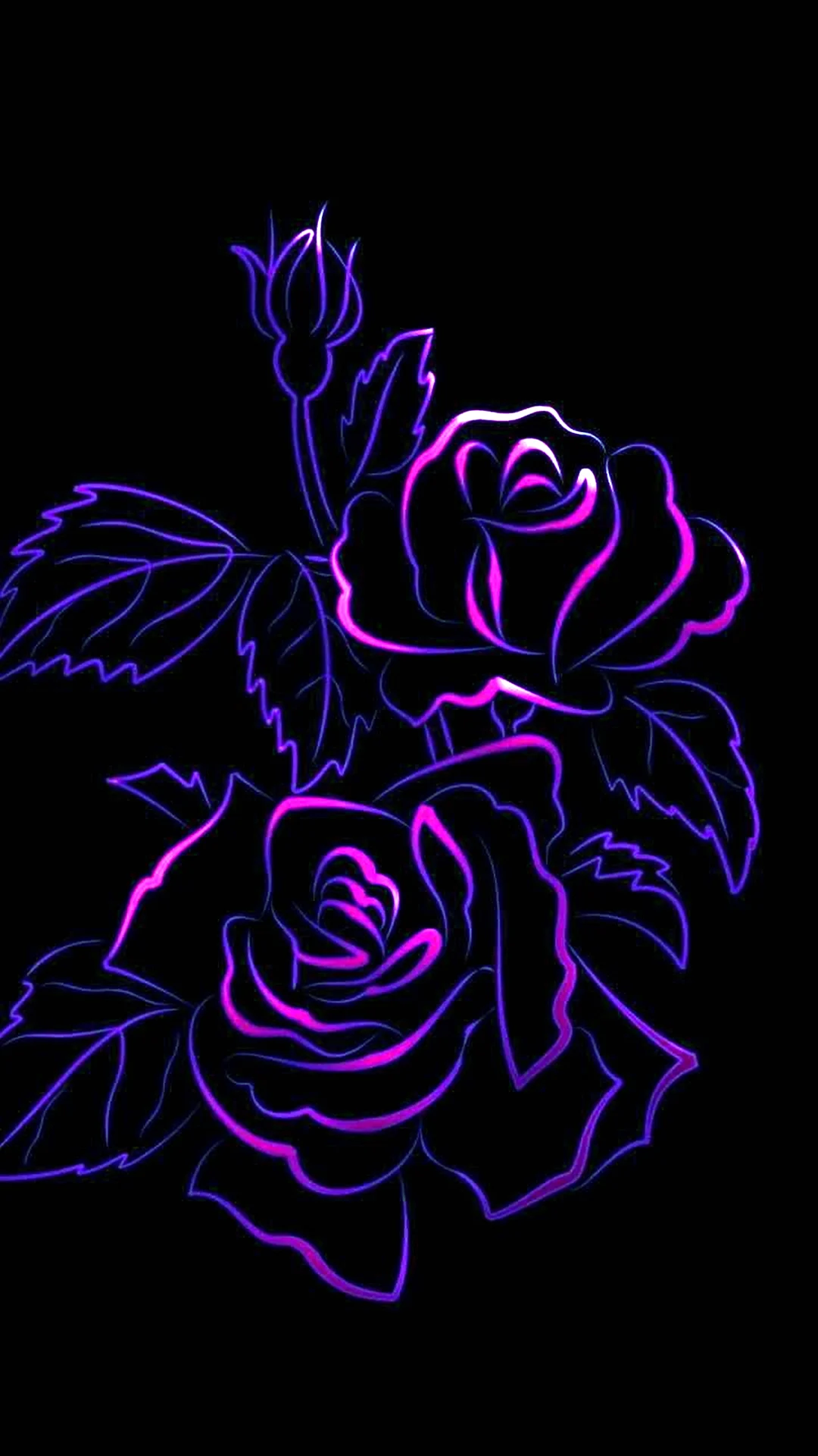 Неоновые цветы на черном фоне