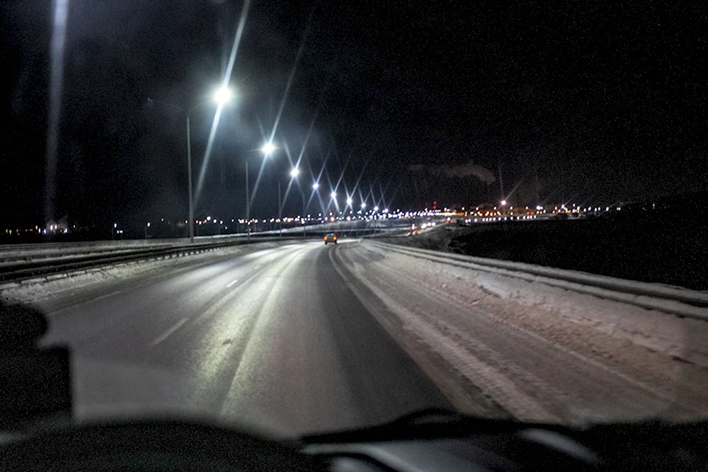Ночная трасса вид из машины