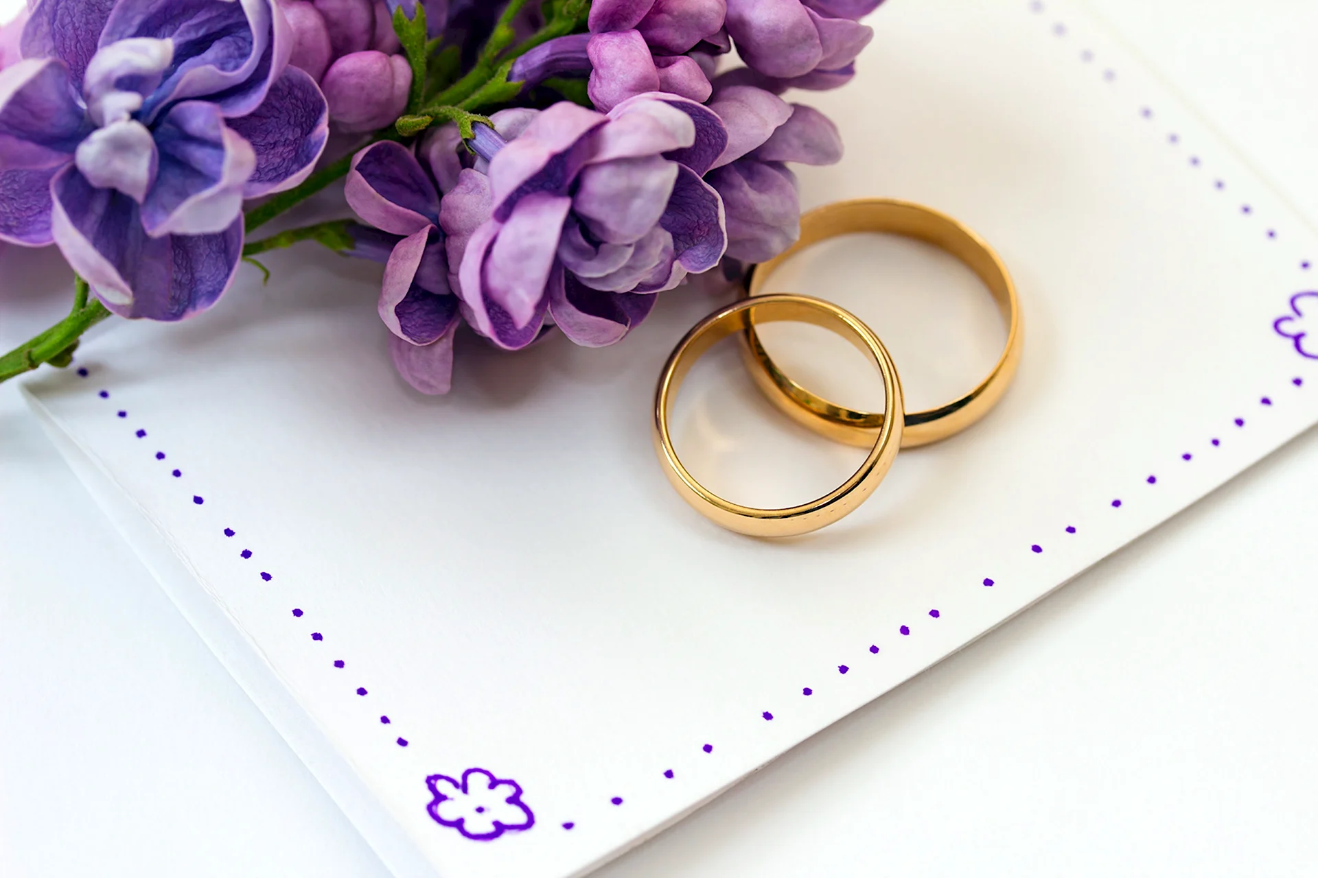 Обручальные кольца на фиолетовом фоне