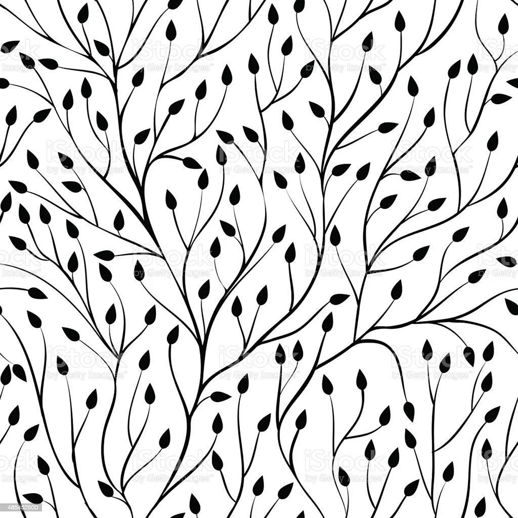 Орнамент листья черно белый