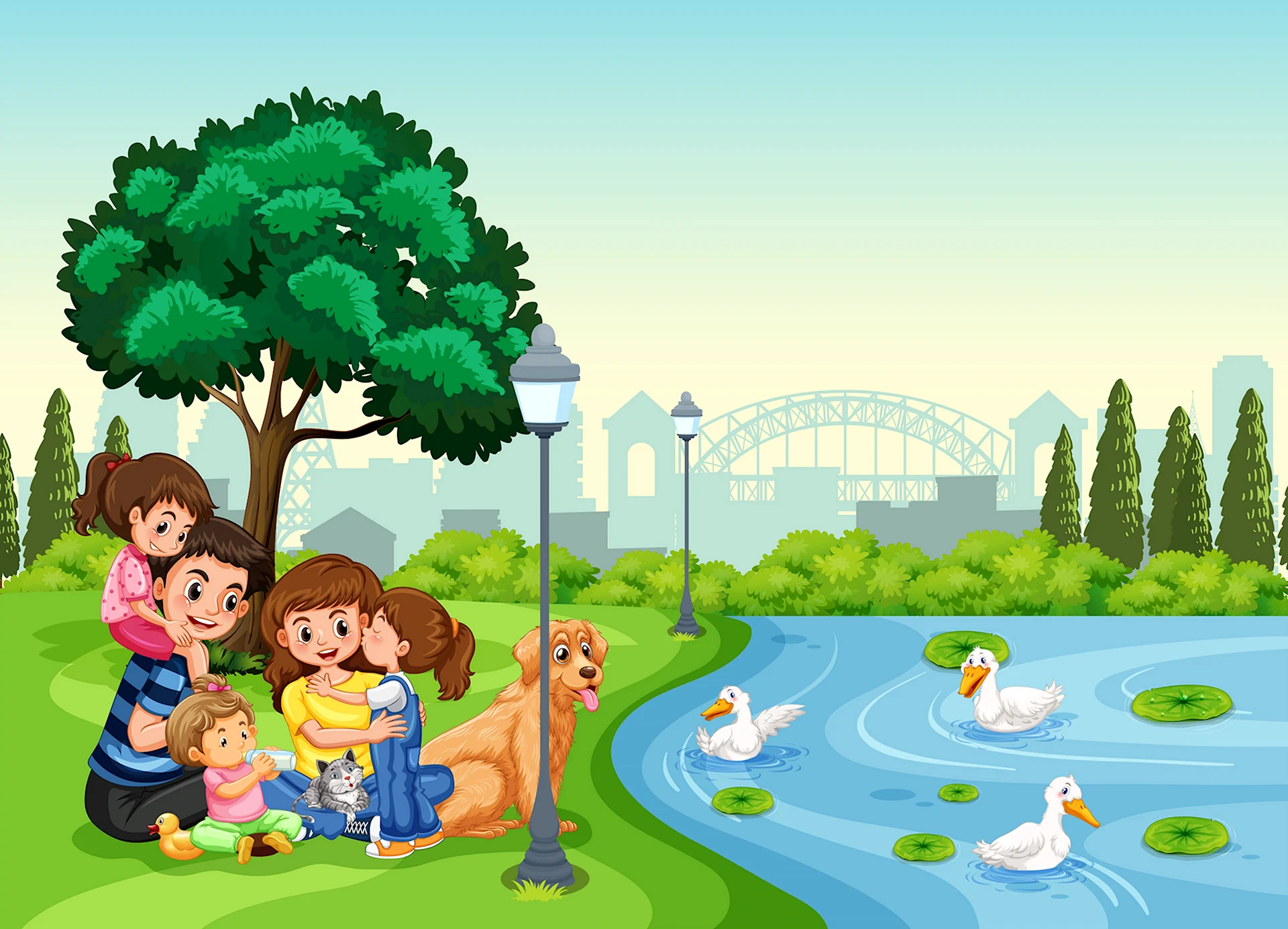 Озеро в парке рисунок детям