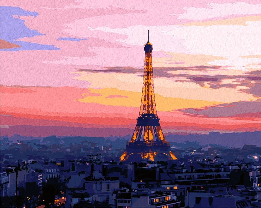 Париж Эйфелева башня закат