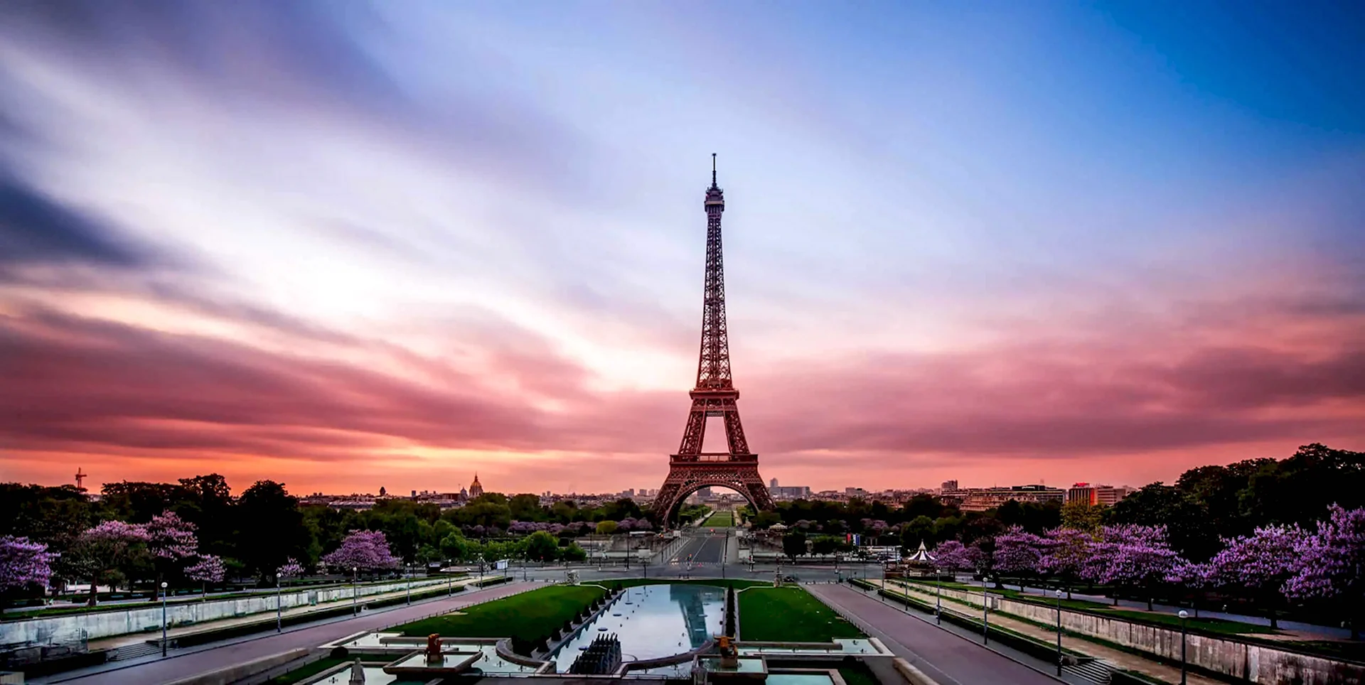 Париж Елисейские поля Эйфелева башня закат
