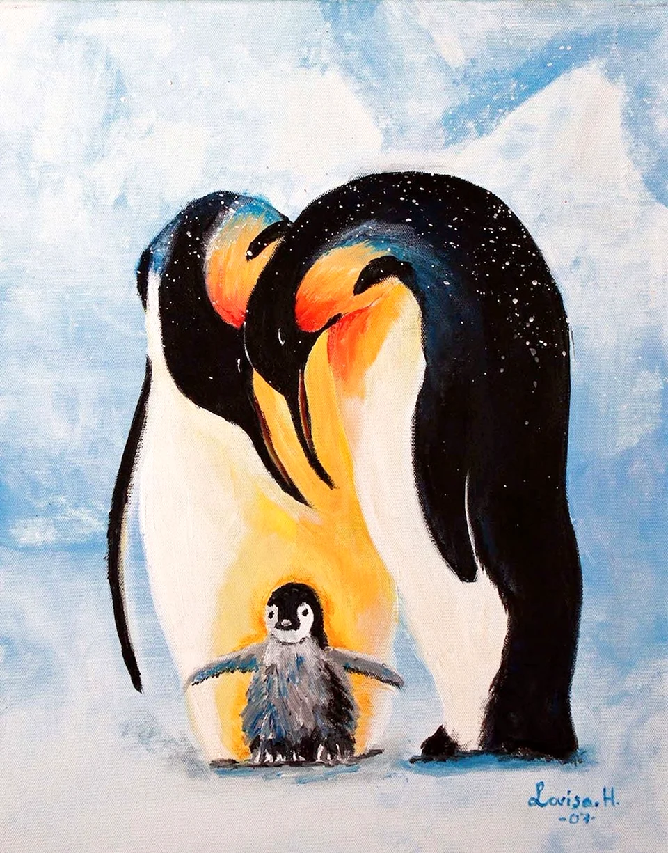 Пингвины семья арт