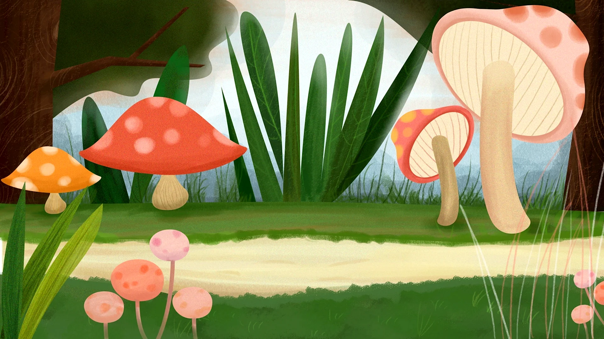 Поляна с грибами для детей