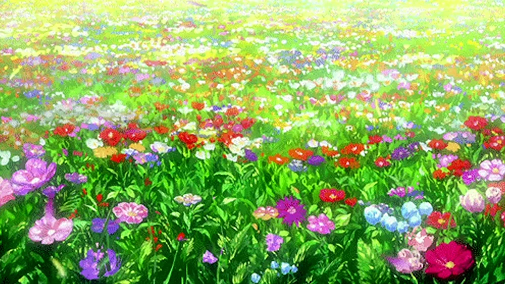 Поляна с цветами аниме