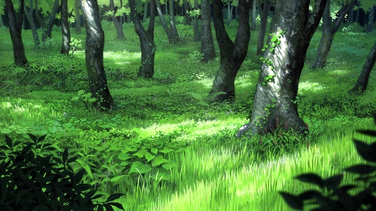 Поляна в лесу аниме