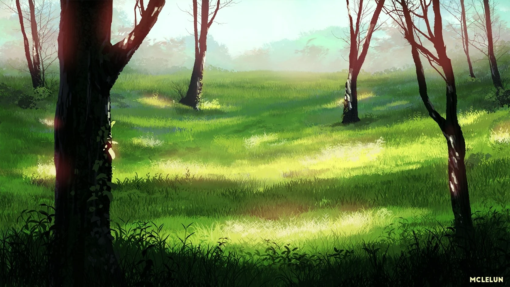 Полянка в лесу аниме