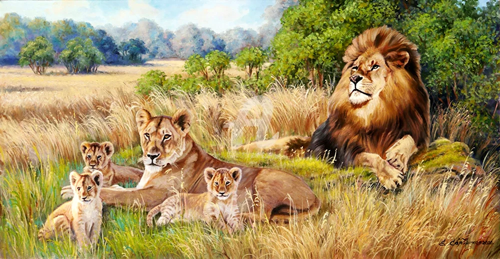 Постер львиная семья
