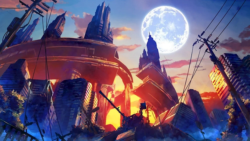 Разрушенный город аниме