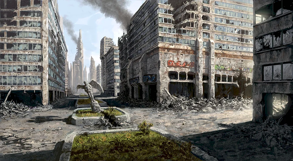 Разрушенный современный город