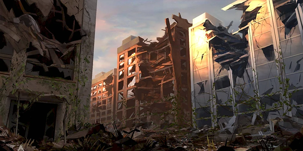 Разрушенный современный город