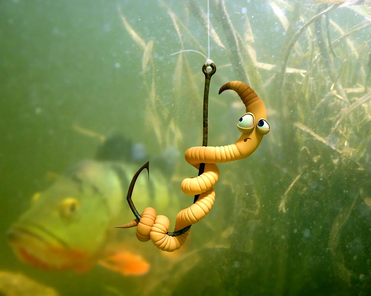 Рыба и червяк на крючке