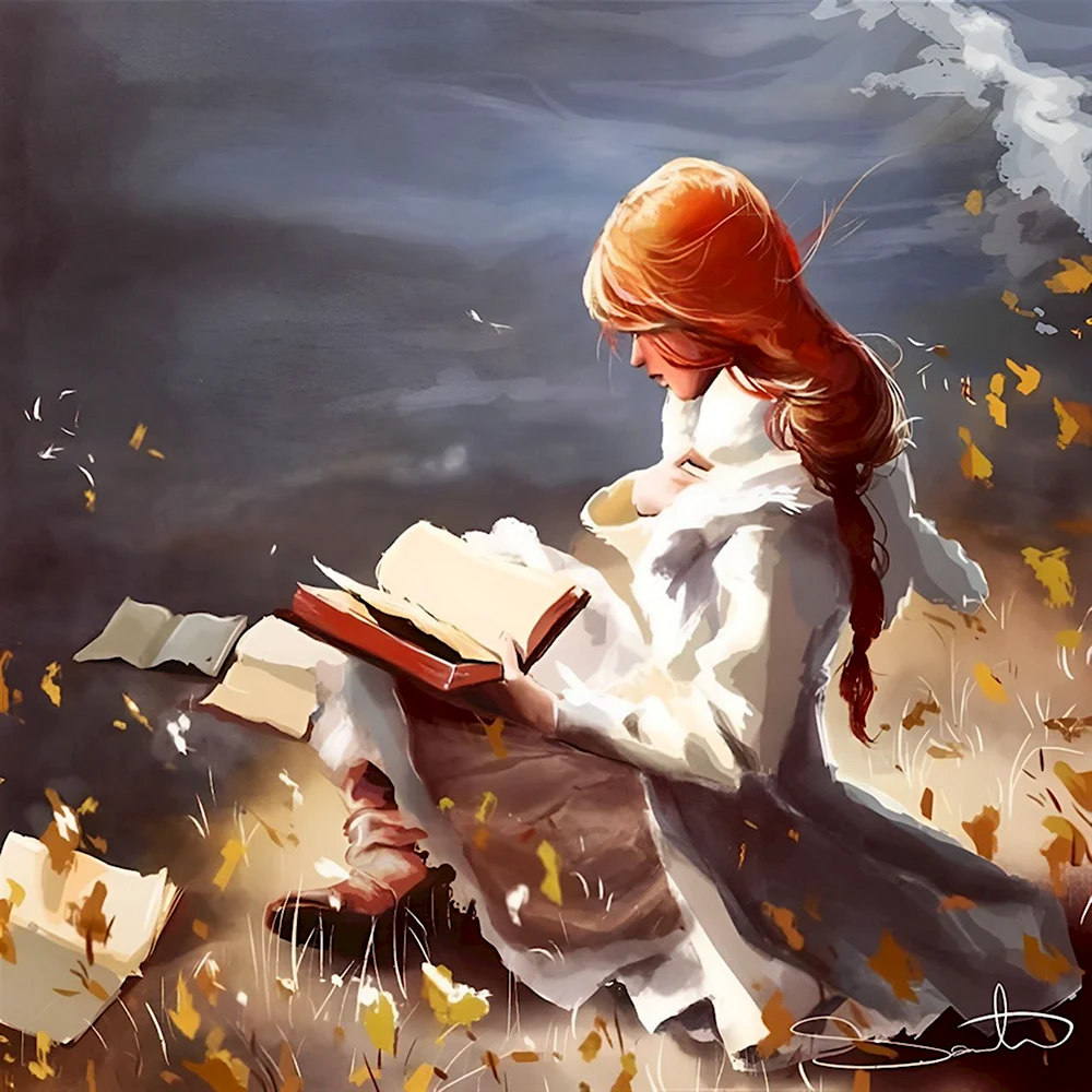 Рыжая девушка с книгой