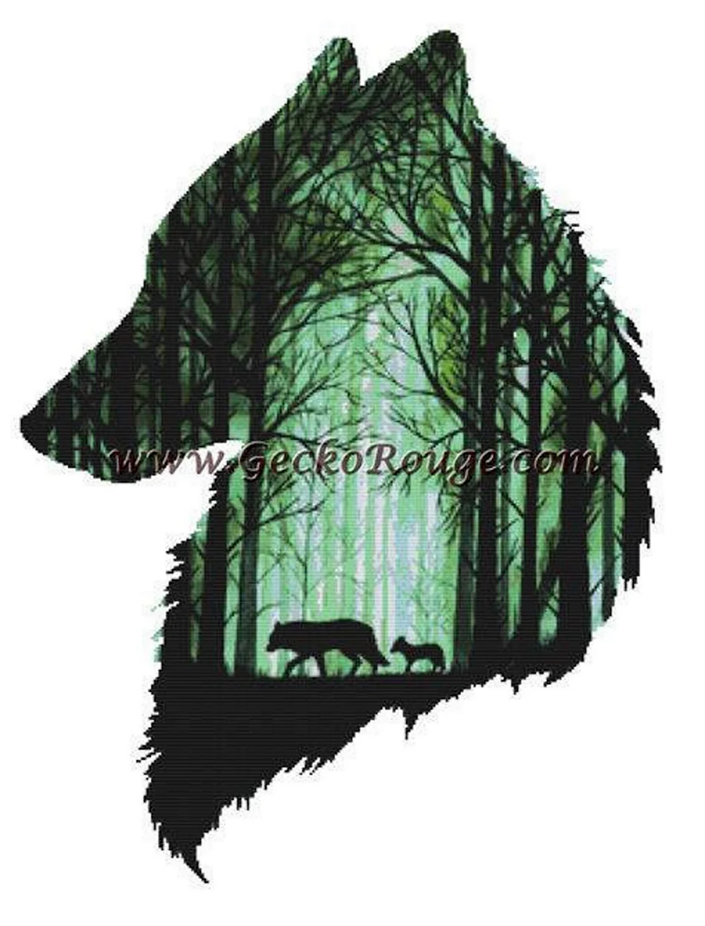 Силуэт волка в лесу