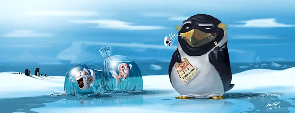 Смешные пингвины на льду