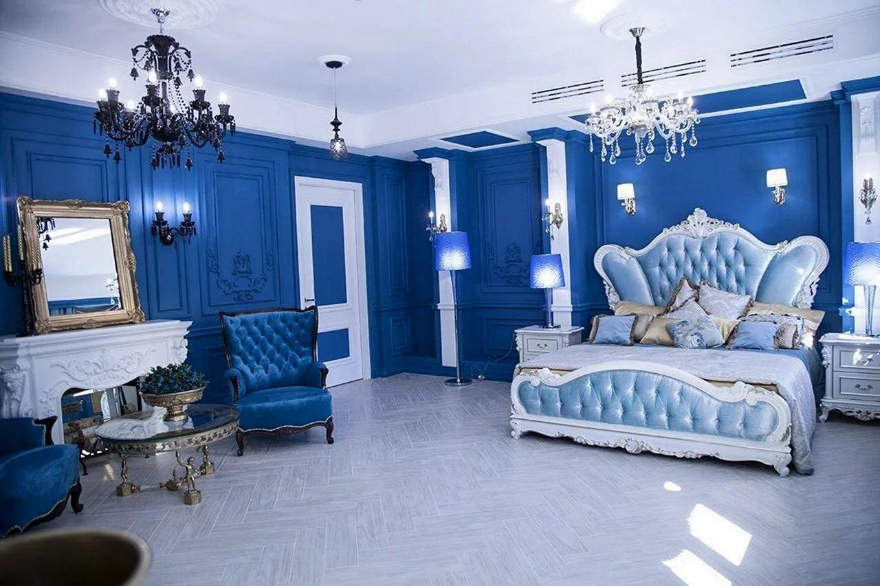 Спальня в стиле Барокко в голубых тонах