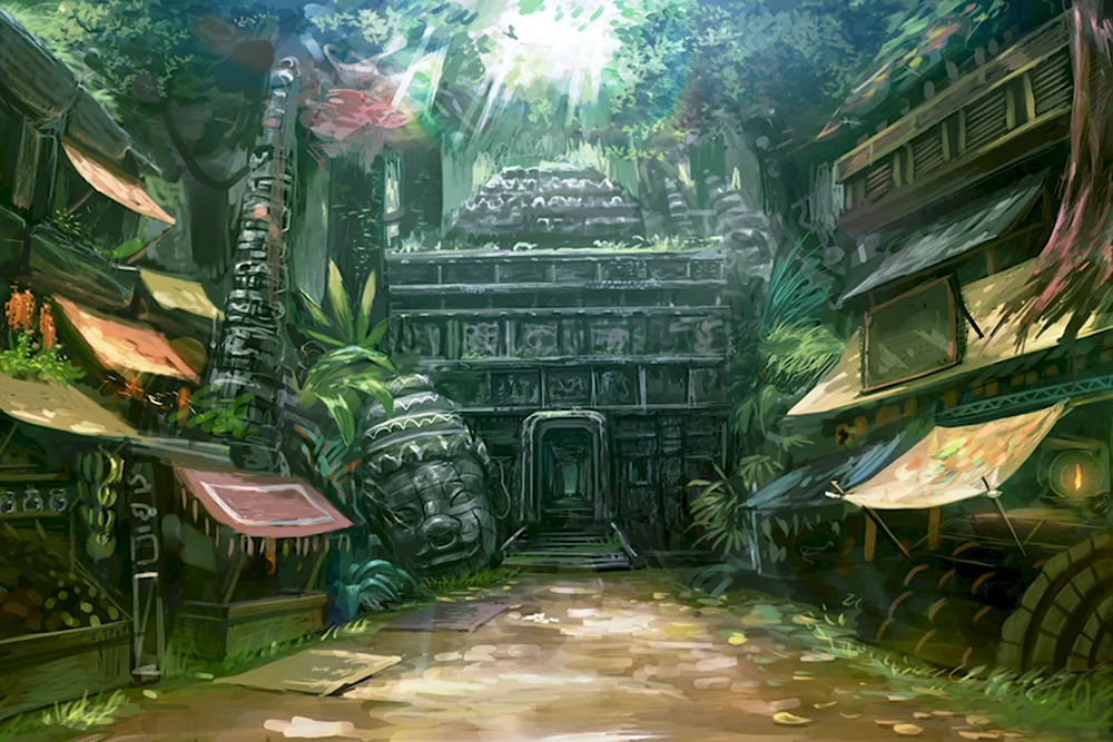 Стимпанк деревня в джунглях